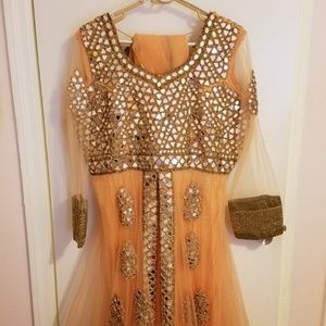 Peach and Gold mirrorwork anarkali